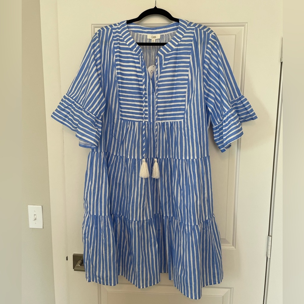 ODDI LA BLUE & WHITE STRIPED BABY DOLL DRESS SIZE 2X
